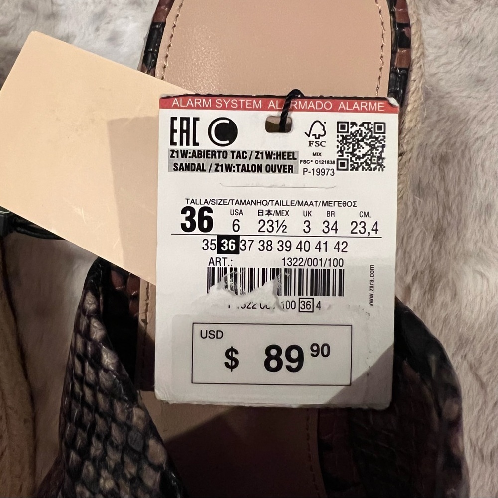 🥉ZARA SNAKESKIN STAMPED LEATHER ESPADRILLES WEDGES - SIZE 6 - BNWT - Picture 11 of 11